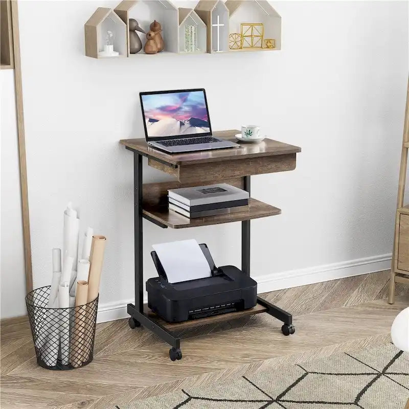 Yaheetech Rolling Computer Desk Table Tray Desk with Drawer and Shelf