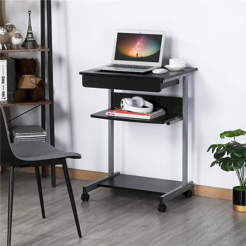 Yaheetech Rolling Computer Desk Table Tray Desk with Drawer and Shelf