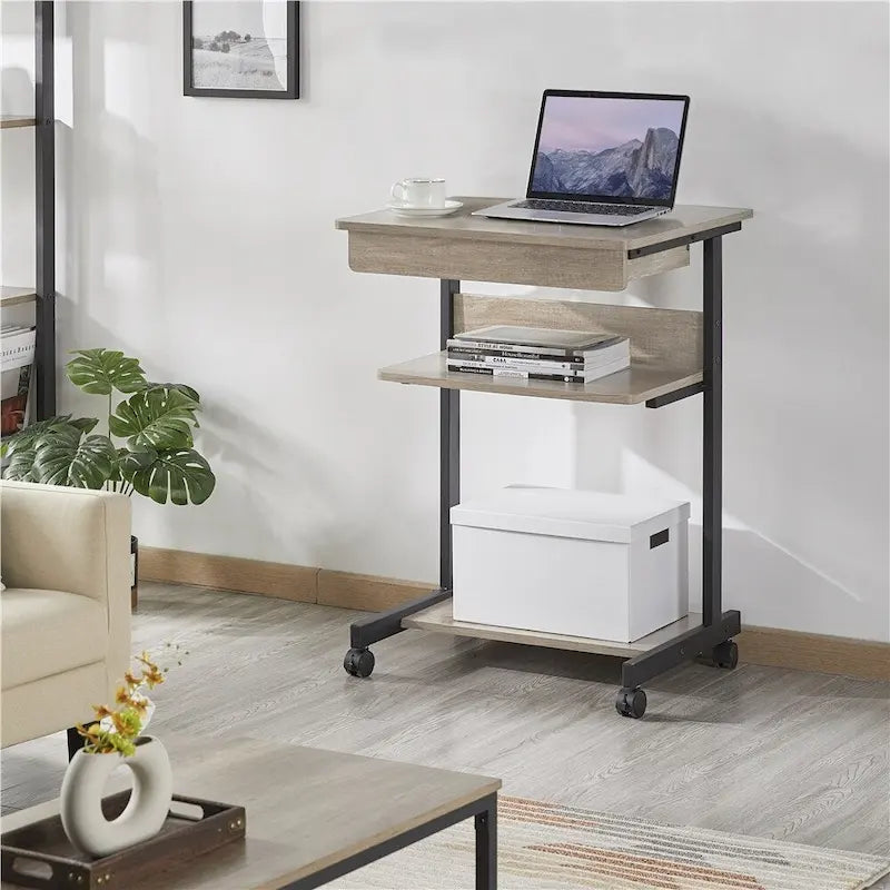 Yaheetech Rolling Computer Desk Table Tray Desk with Drawer and Shelf