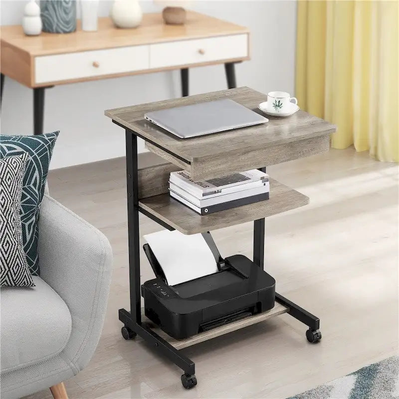 Yaheetech Rolling Computer Desk Table Tray Desk with Drawer and Shelf