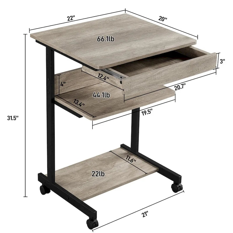 Yaheetech Rolling Computer Desk Table Tray Desk with Drawer and Shelf