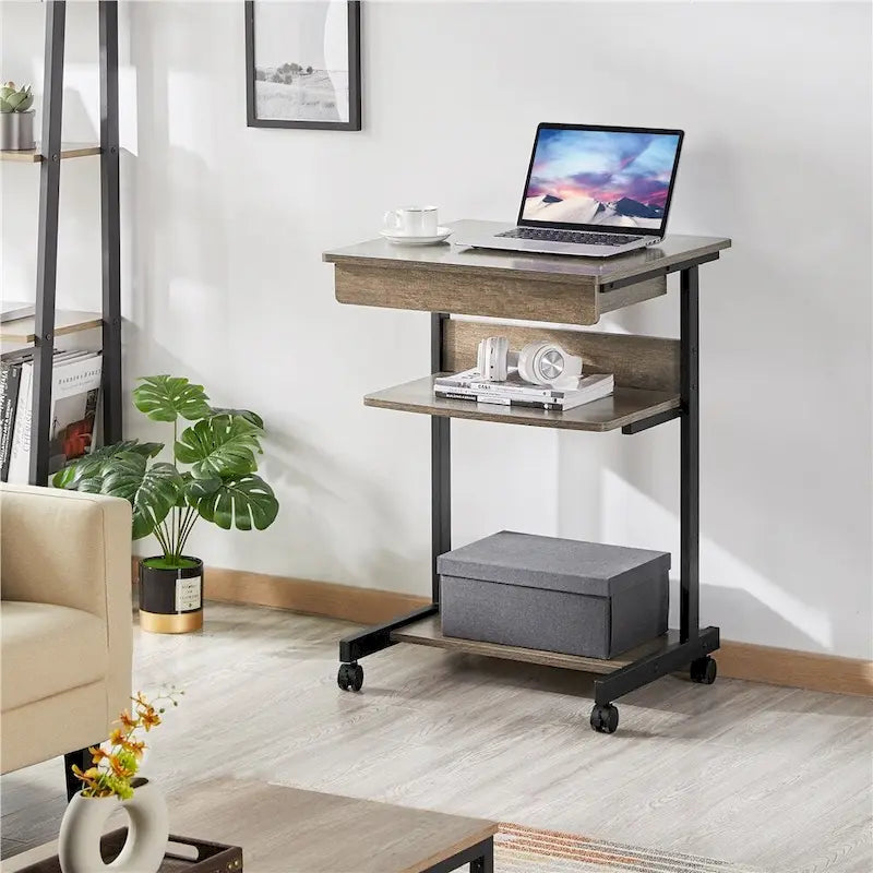 Yaheetech Rolling Computer Desk Table Tray Desk with Drawer and Shelf