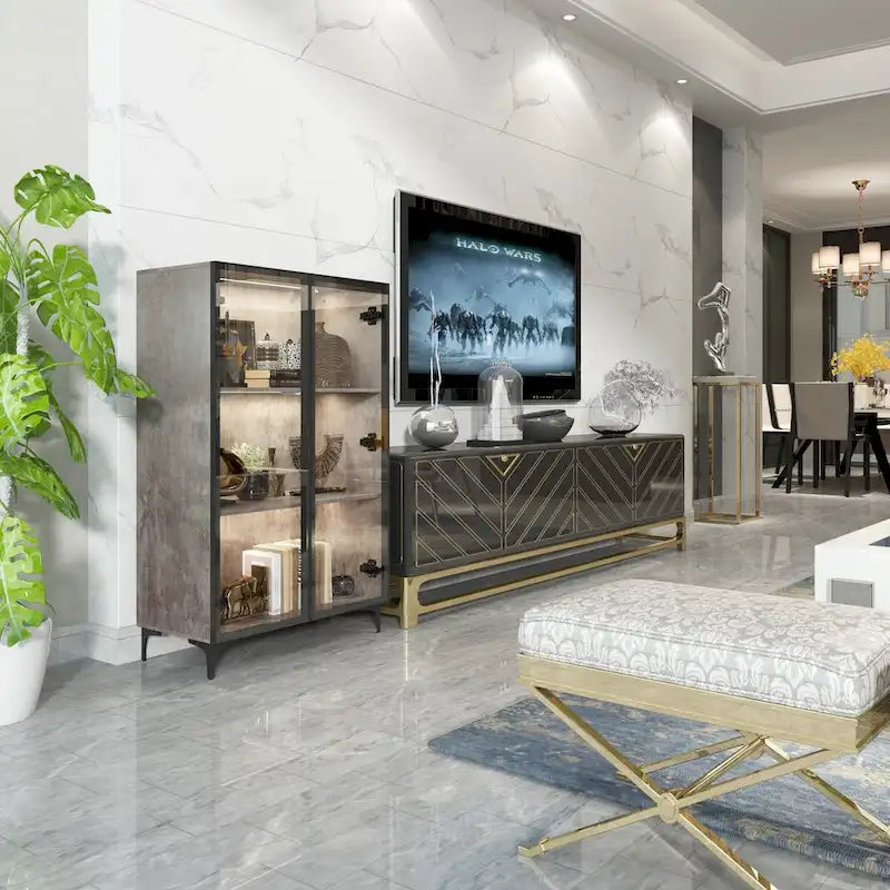 Display Storage Cabinet Showcase with Glass Doors and LED Light