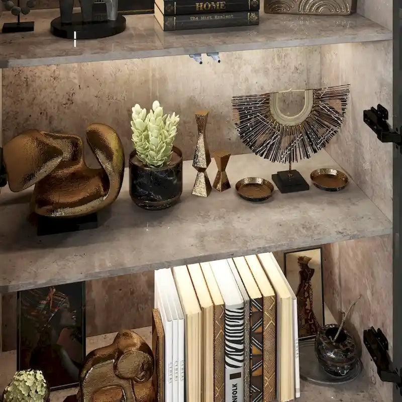 Display Storage Cabinet Showcase with Glass Doors and LED Light