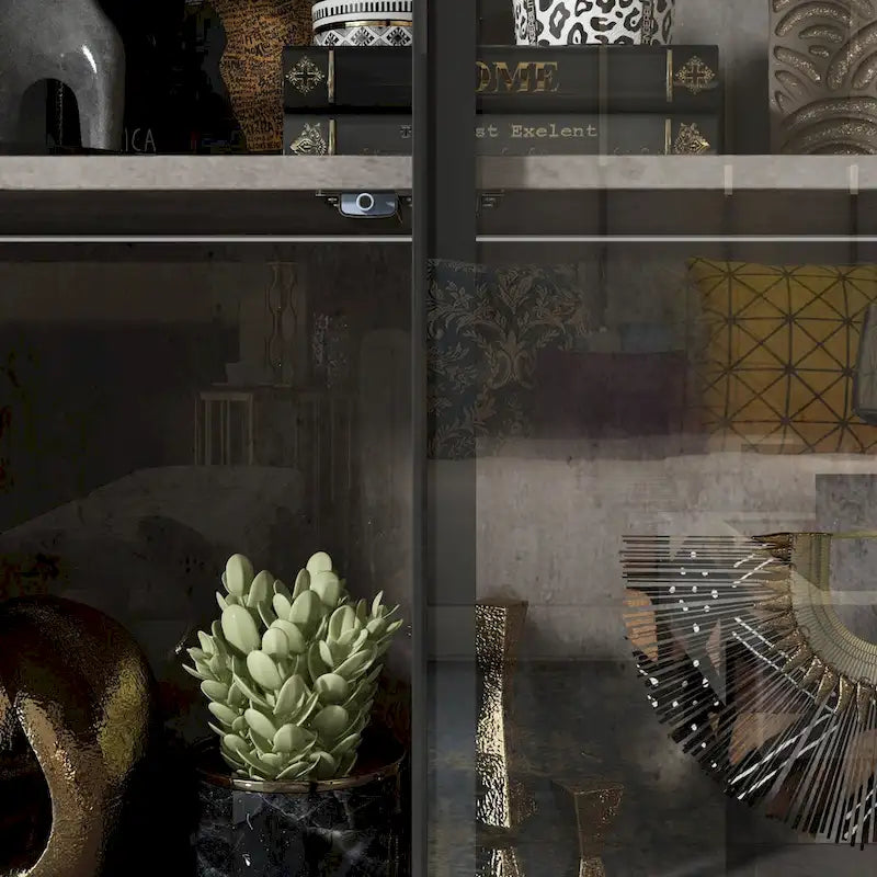 Display Storage Cabinet Showcase with Glass Doors and LED Light