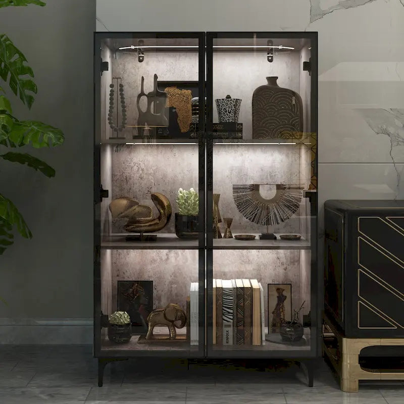 Display Storage Cabinet Showcase with Glass Doors and LED Light