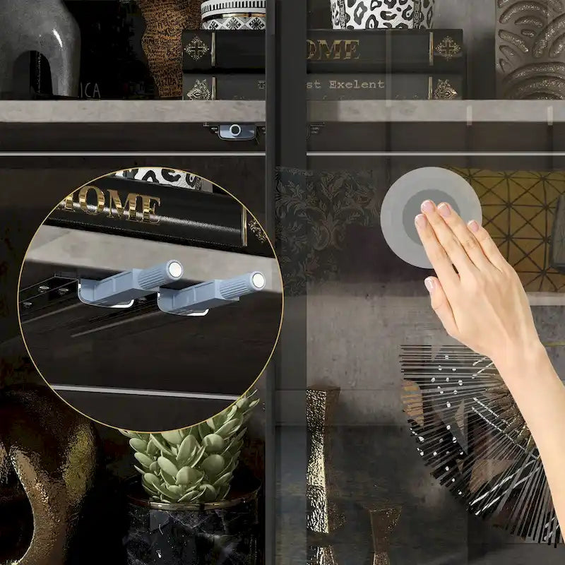 Display Storage Cabinet Showcase with Glass Doors and LED Light