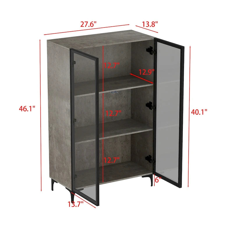 Display Storage Cabinet Showcase with Glass Doors and LED Light