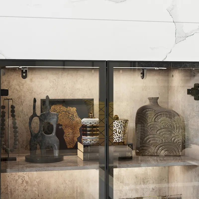 Display Storage Cabinet Showcase with Glass Doors and LED Light