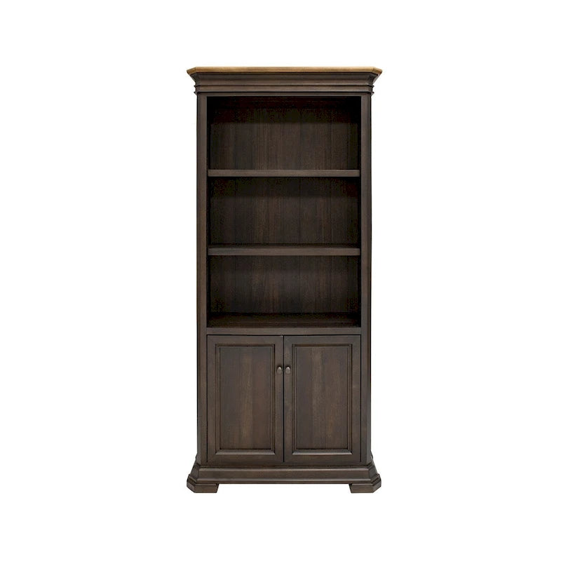 Executive Bookcase With Doors, Fully Assembled, Brown - 36 W x 78 H x 14 D