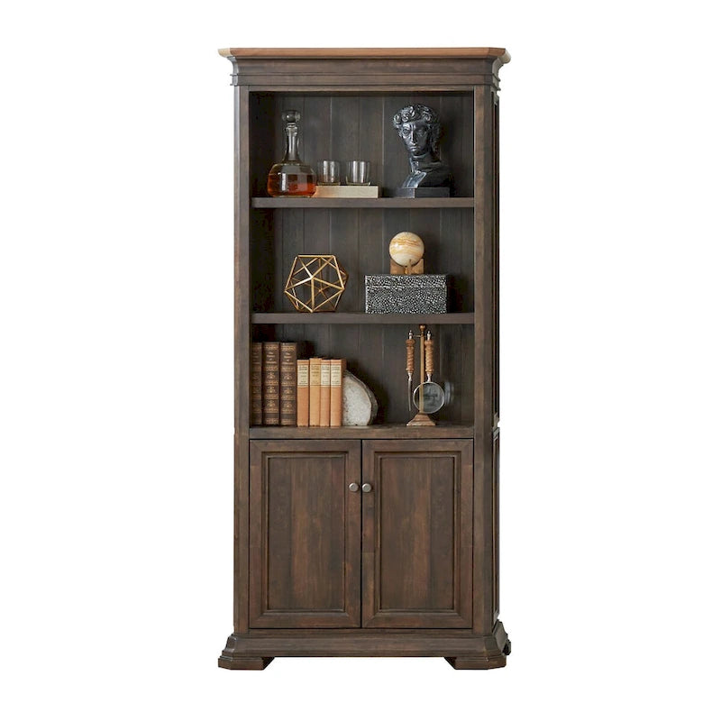 Executive Bookcase With Doors, Fully Assembled, Brown - 36 W x 78 H x 14 D