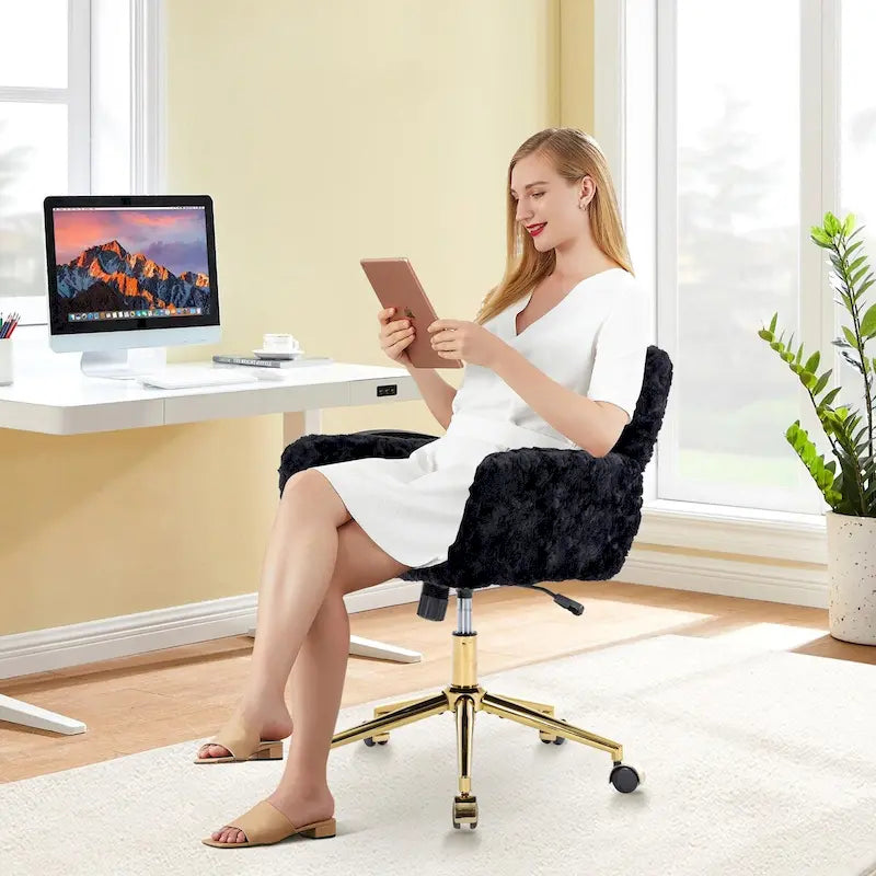 Upholstered Office Chair with Adjustable 360 Swivel Golden Base