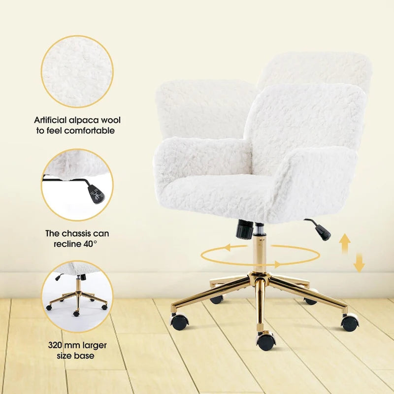 Upholstered Office Chair with Adjustable 360 Swivel Golden Base