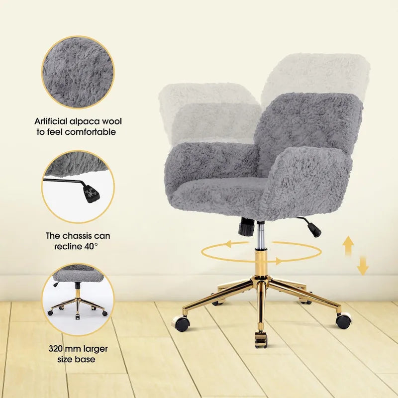 Upholstered Office Chair with Adjustable 360 Swivel Golden Base