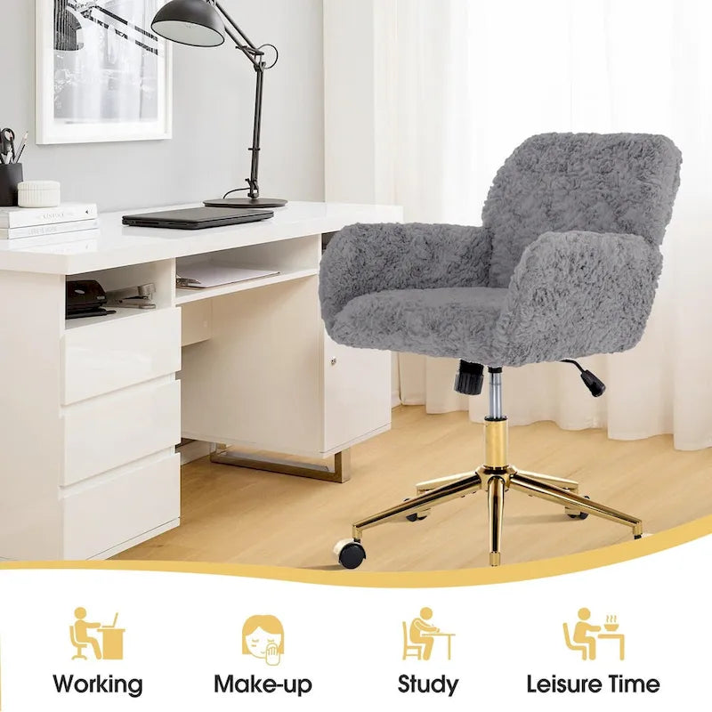 Upholstered Office Chair with Adjustable 360 Swivel Golden Base