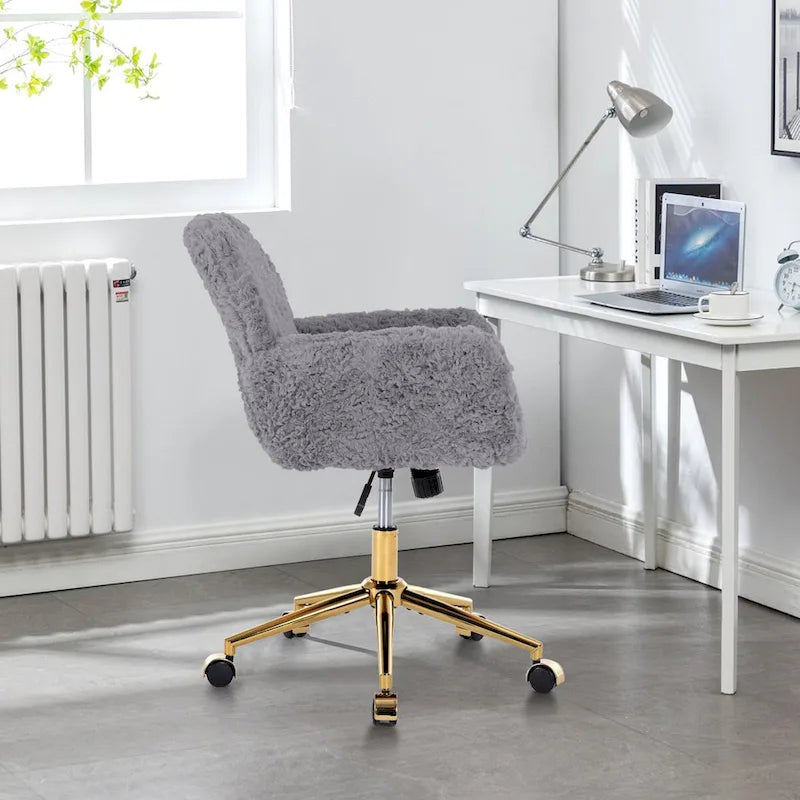 Upholstered Office Chair with Adjustable 360 Swivel Golden Base