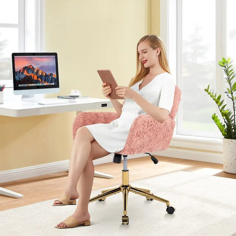 Upholstered Office Chair with Adjustable 360 Swivel Golden Base