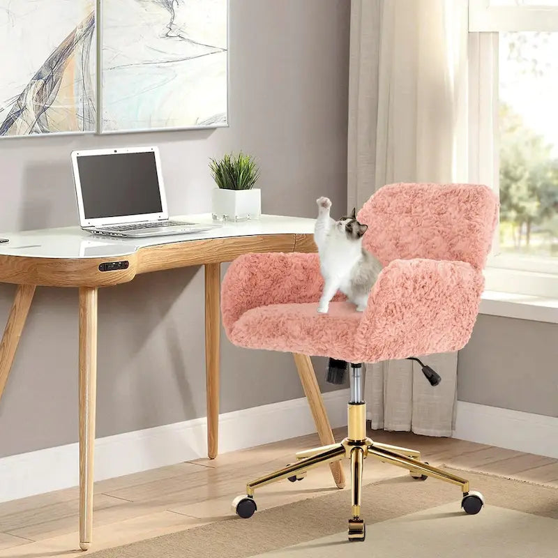 Upholstered Office Chair with Adjustable 360 Swivel Golden Base