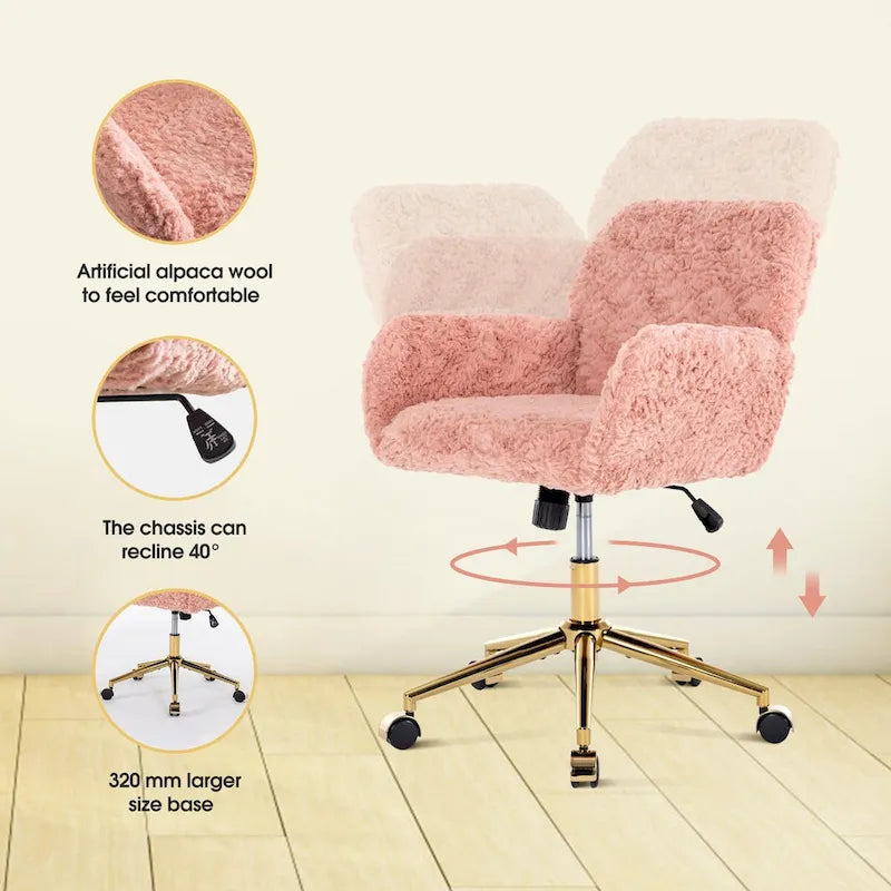 Upholstered Office Chair with Adjustable 360 Swivel Golden Base