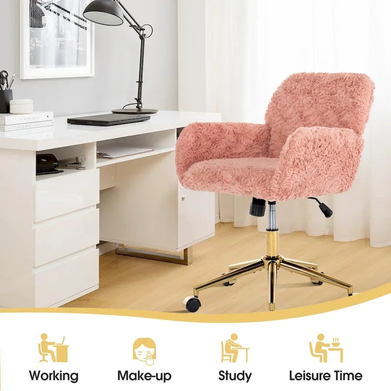 Upholstered Office Chair with Adjustable 360 Swivel Golden Base