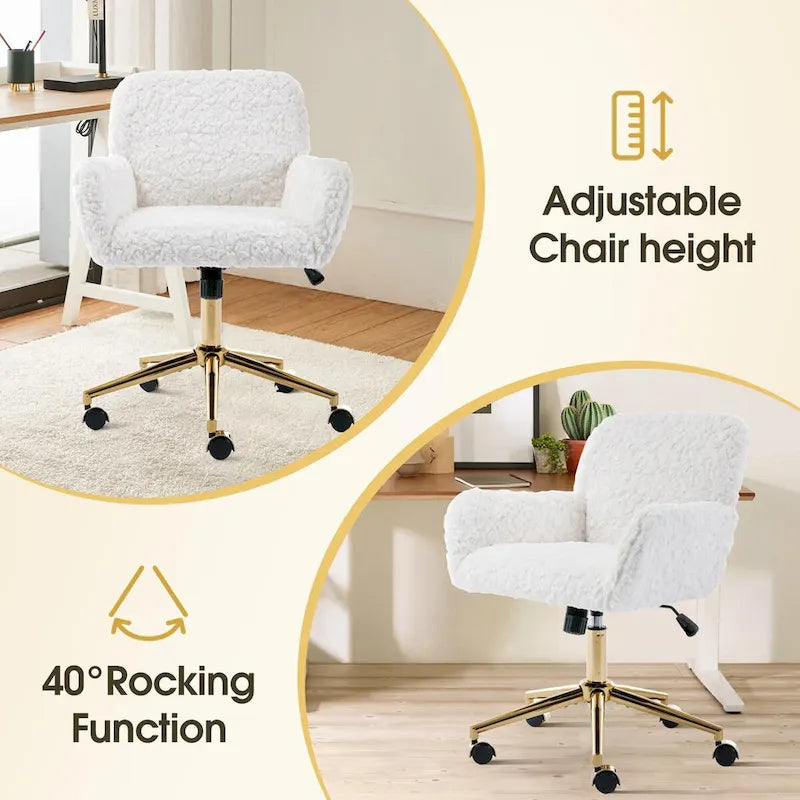 Upholstered Office Chair with Adjustable 360 Swivel Golden Base