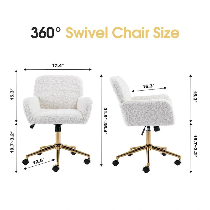 Upholstered Office Chair with Adjustable 360 Swivel Golden Base