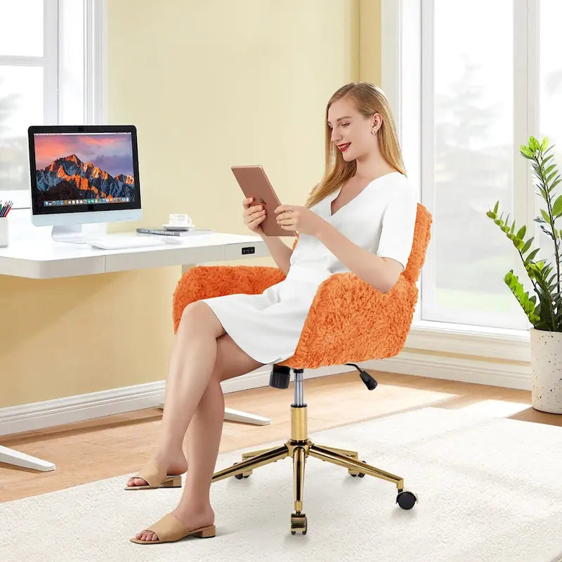 Upholstered Office Chair with Adjustable 360 Swivel Golden Base