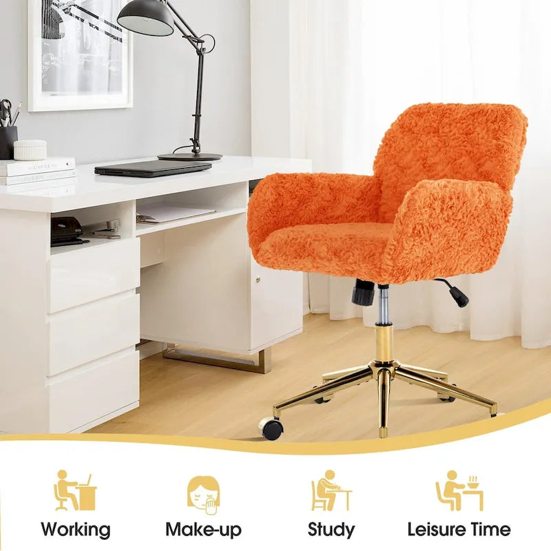 Upholstered Office Chair with Adjustable 360 Swivel Golden Base
