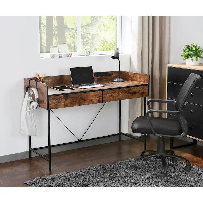 JJS 48  Home Office Computer Laptop Desk with Drawers, Modern Wooden Compact Study Writing Desk with Privacy Panel and Storage