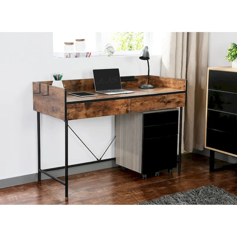 JJS 48  Home Office Computer Laptop Desk with Drawers, Modern Wooden Compact Study Writing Desk with Privacy Panel and Storage