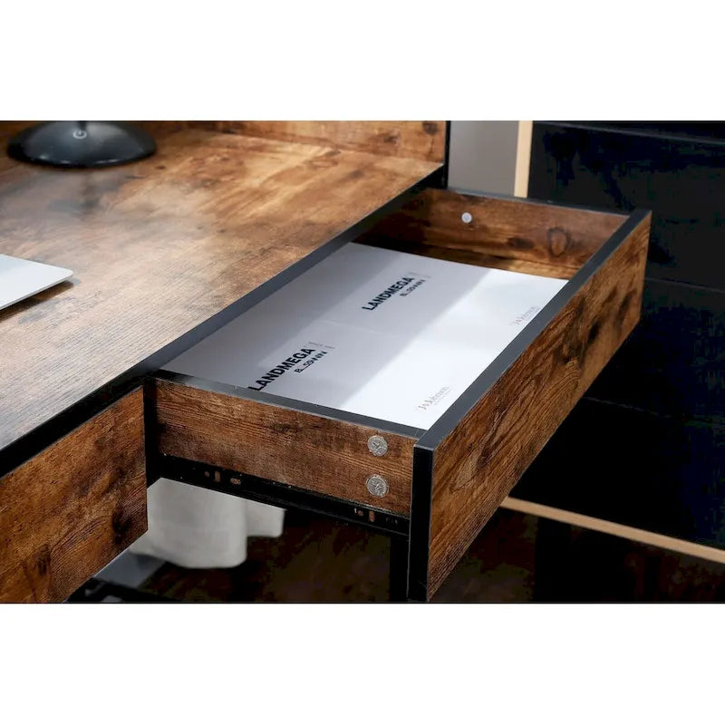 JJS 48  Home Office Computer Laptop Desk with Drawers, Modern Wooden Compact Study Writing Desk with Privacy Panel and Storage