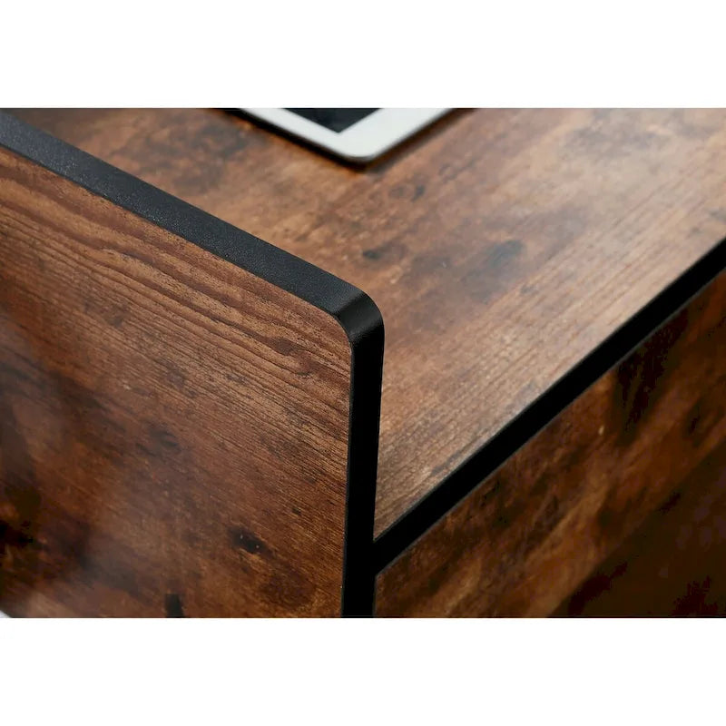 JJS 48  Home Office Computer Laptop Desk with Drawers, Modern Wooden Compact Study Writing Desk with Privacy Panel and Storage