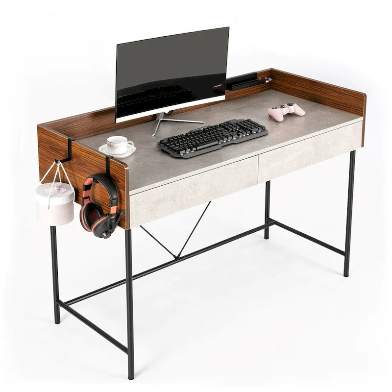 JJS 48  Home Office Computer Laptop Desk with Drawers, Modern Wooden Compact Study Writing Desk with Privacy Panel and Storage