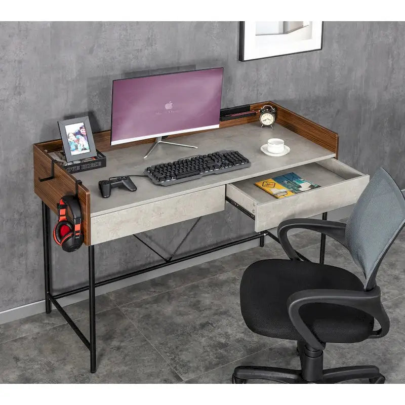 JJS 48  Home Office Computer Laptop Desk with Drawers, Modern Wooden Compact Study Writing Desk with Privacy Panel and Storage