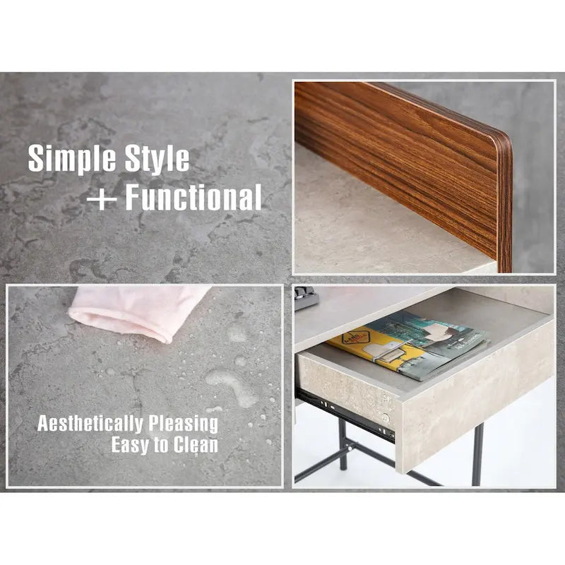 JJS 48  Home Office Computer Laptop Desk with Drawers, Modern Wooden Compact Study Writing Desk with Privacy Panel and Storage