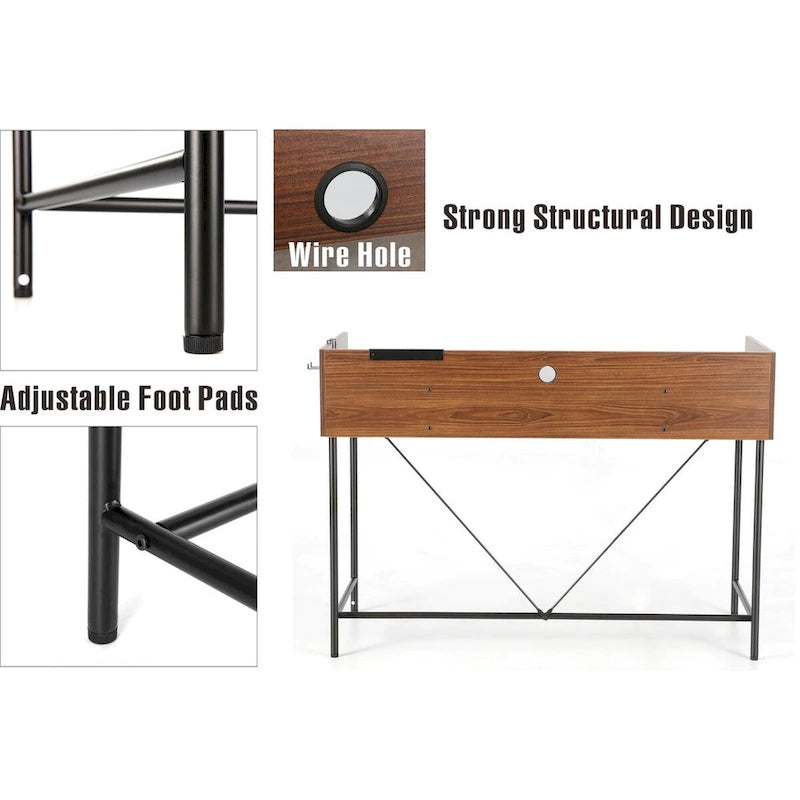 JJS 48  Home Office Computer Laptop Desk with Drawers, Modern Wooden Compact Study Writing Desk with Privacy Panel and Storage