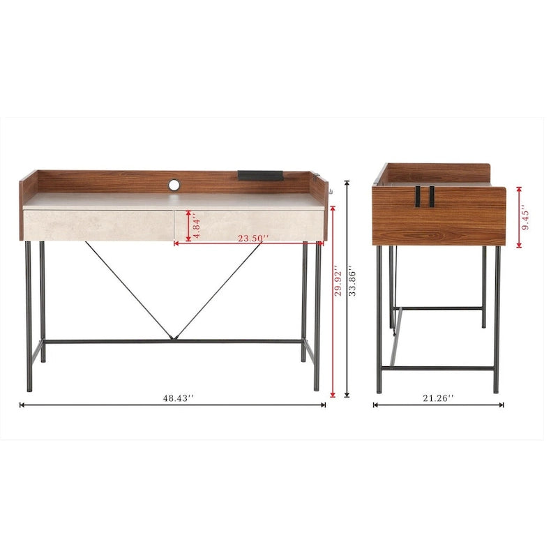 JJS 48  Home Office Computer Laptop Desk with Drawers, Modern Wooden Compact Study Writing Desk with Privacy Panel and Storage
