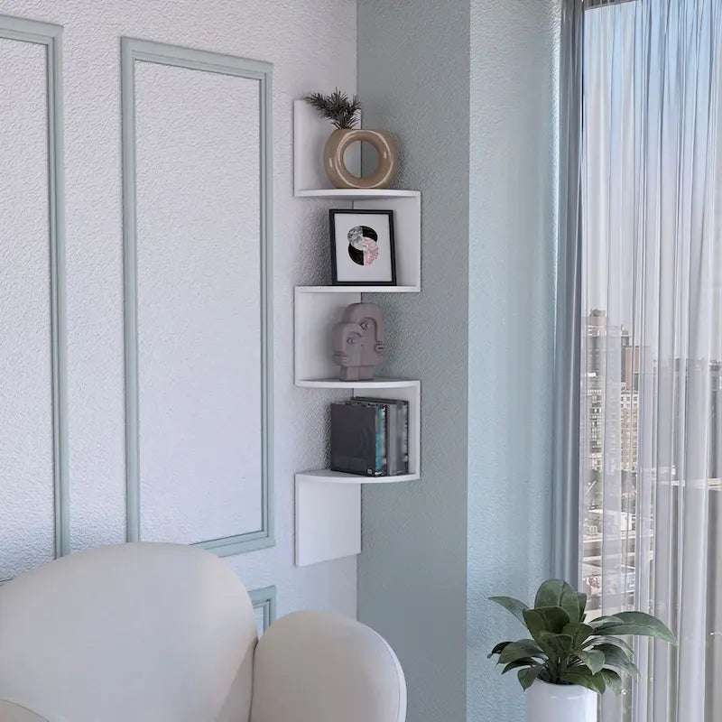 Corner Shelf, Modern Full-Wall Design with Multiple Shelving