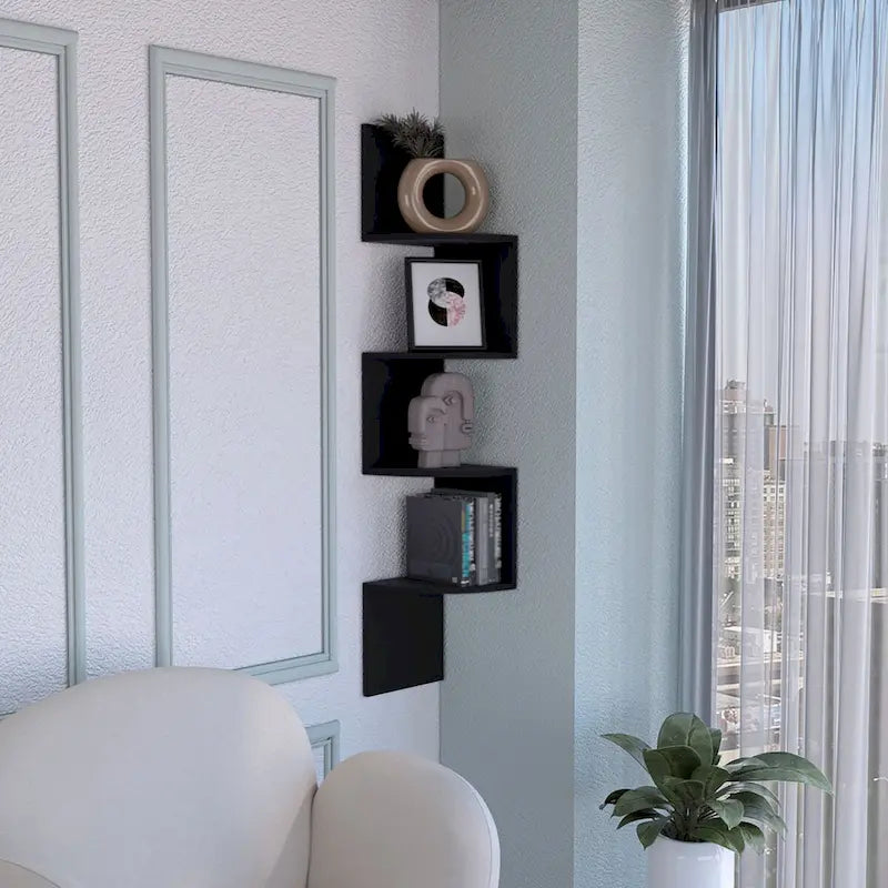Corner Shelf, Modern Full-Wall Design with Multiple Shelving