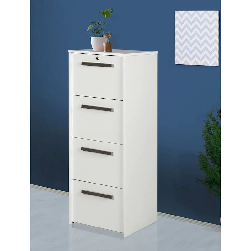 Saint Birch Miami Contemporary White Wood Grain 4-Drawer Vertical Lateral File