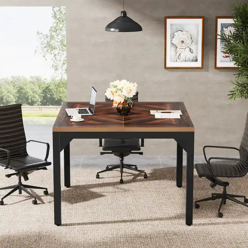 Small Conference Table, Square Meeting Table for Home Office - 39.37  L x 39.37  W x 29.52  H