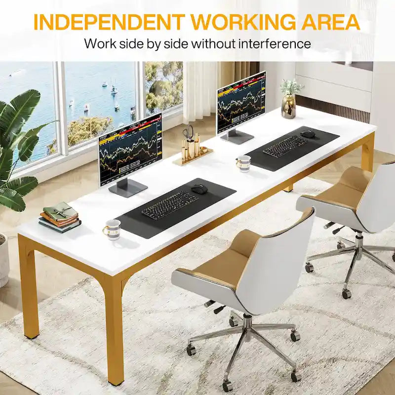 78.74-Inch Computer Desk with Metal Legs, Extra Long 2 Person Writing Desk for Home Office