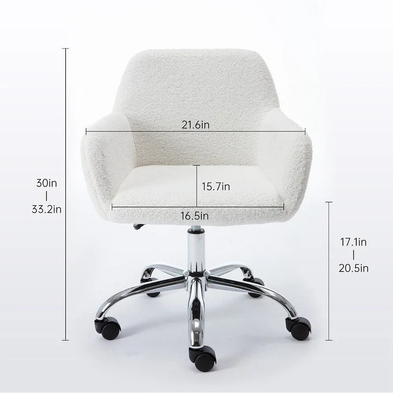 Faux Fur Home Office Chair,Fluffy Fuzzy Comfortable Makeup Vanity Chair ,Swivel Desk Chair Height Adjustable Dressing Chair