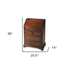 26  Brown Rubberwood Wood Secretary Desk With Five Drawers