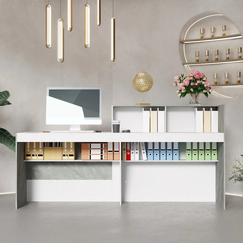 Reception Desk in White with Computer Surface and 4 Shelves