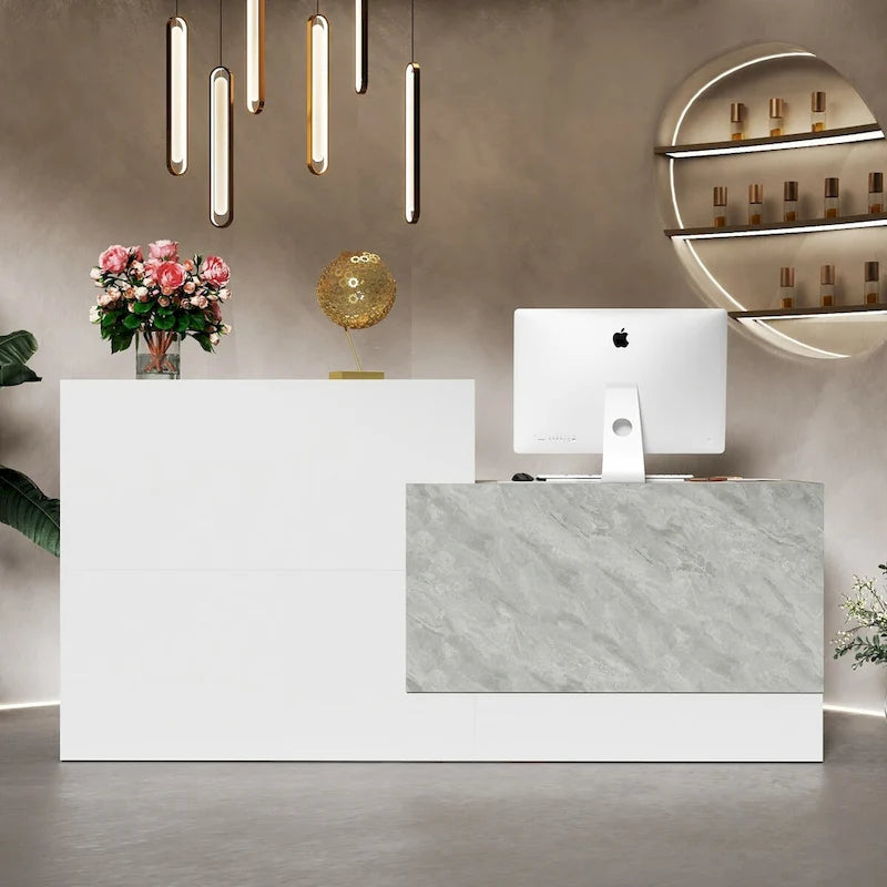 Reception Desk in White with Computer Surface and 4 Shelves