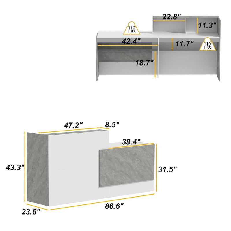 Reception Desk in White with Computer Surface and 4 Shelves