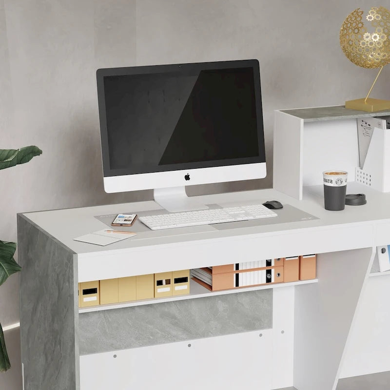 Reception Desk in White with Computer Surface and 4 Shelves