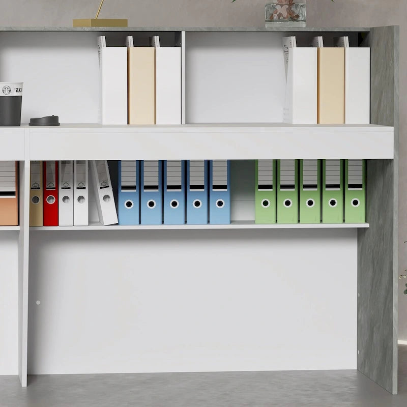 Reception Desk in White with Computer Surface and 4 Shelves