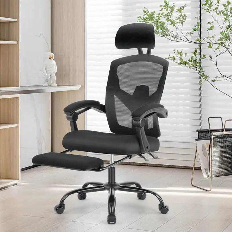 Home Office Desk Chair with Footrest, High-Back Mesh Rolling Swivel Reclining Chairs, Comfortable Headrest, Lumbar Support